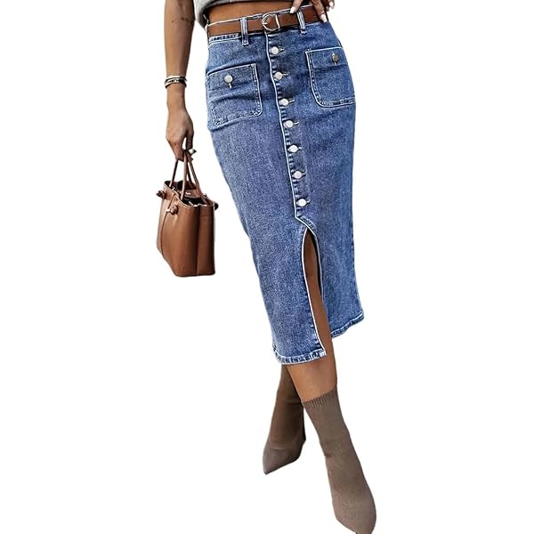 Jupe Courte Femme Jupe En Jean Maxi Pour Femme - Stretch Denim - Avec Fente - Jupe En Jean évasée - Jupe Longue Jupe Denim Taille Haute élastique