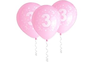 Cxryrzhe 11 Pcs Pink Latex Balloons for 3rd Birthday Party - 12" Number 3 Decorations for Girl Baby Shower, Wedding, Princess Anniversary Celebration