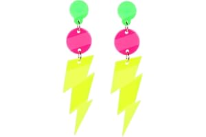 Tyqour 80s 90s Neon Earrings for Women Colorful Acrylic Drop Earrings Retro Hollow Lightning Bolt Earrings Neon Accessories for 80's Outfit Glow Party Earrings