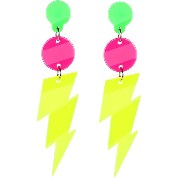 4 paar overdreven acryl oorbellen bliksem, 80s neon 4 paar overdreven acryl oorbellen bliksem, 80s neon