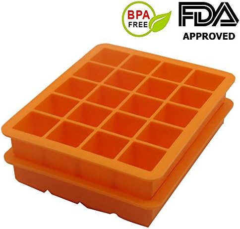 Silicone Ice Cube Tray, Zonyanl Square Soft Washable Ice Moulds Makes for Whisky Wine, Set of 2, 40 pieces, Orange