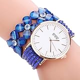 Soulitem CCQ Damen-Armbanduhr, Kristall, Blume, Quarz, PU-Leder, Armband