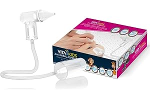 Vitakids 2-in-1 Nasal Aspirator Gentle Mucus Removal for Babies & Infants | Dual Action: Manual & Vacuum | Essential Baby Nose Sucker