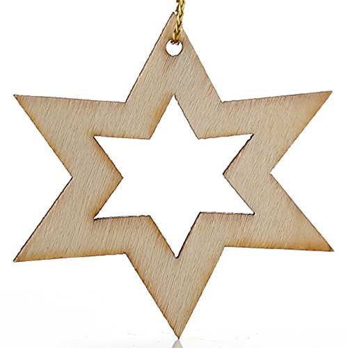 5stk Holz Star Sterne Weihnachtshänger Anhänger Baum Schmuck Wooden Weihnachtsdekoration Baumschmuck - 2