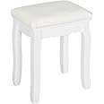 WOLTU Dressing Table Stool, White Padded Vanity Stool, Make-up Chair for Bedroom, Piano Stool, Pinewood Legs, Baroque Style, 37x28x44.5cm, MB6095ws