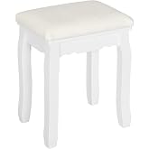 WOLTU Upholstered White Vanity Stool | Baroque Style Bedroom Chair