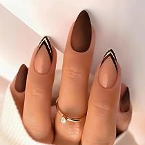 Sethexy Falsche Nägel Mandelform – Braun French Tip Mit Strass, 24 Stück, Inkl. Zubehör