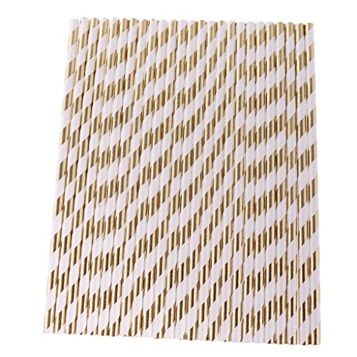 MagiDeal Papier Trinkhalm Biologisch Papier Stroh, 25 Stück – Weiß Gold, 20cm - 7