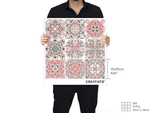 Fliesenaufkleber für Küchenrückwand u. Fliesenspiegel |Fliesensticker mit tollen Ornamenten für Badezimmerfliesen – Küchenwand dekorieren | 15×15 cm – Motiv Mexican Tiles – 9 Stück - 4
