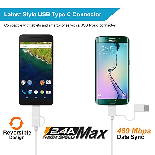 iVoler Super Mini Caricatore da Muro Portatile a 1 Porte (12W/ 2.4A Max) Incluso un Cavo 2 in 1 Type C e Micro USB (1m) per Samsung Galaxy S9 / S9 Plus / S8 / S8+ / S7 / S7 Edge / S6 Edge/S6 Edge+, iPhone, Huawei, ASUS, LG, Microsoft Lumia, Motorola, Ultra Compatto Caricabatterie USB Alimentatore Caricatore da Parete con Tecnologia di Ricarica Rapida Qsmart per iPhone, iPad, Android Smartphone, Tablet, e gli altri dispositivi USB. - Bianco