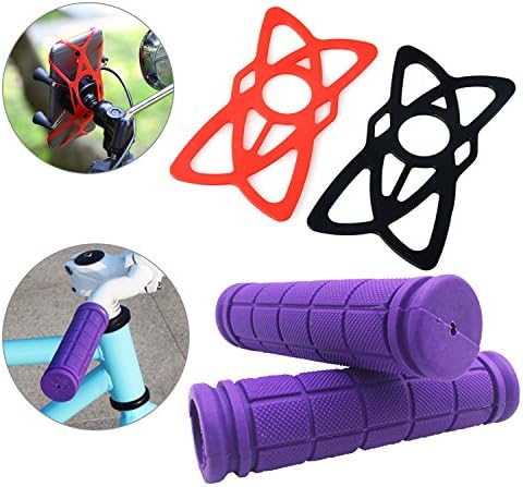 BMX Handlebar Grips, EarthSave Mountain Bike Handlebar Grips with Two Bike Mount Phone Holder Replacement Good for Cycling Road Bike MTB BMX Bicycle (Purple)