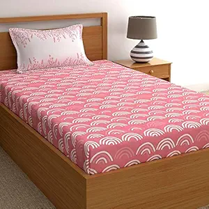 Dreamscape 100% Cotton Kids bedsheet Single Bed with Pillow Cover, 144tc Pink Printed bedsheet for Kids (4.8ft x 7.3ft)