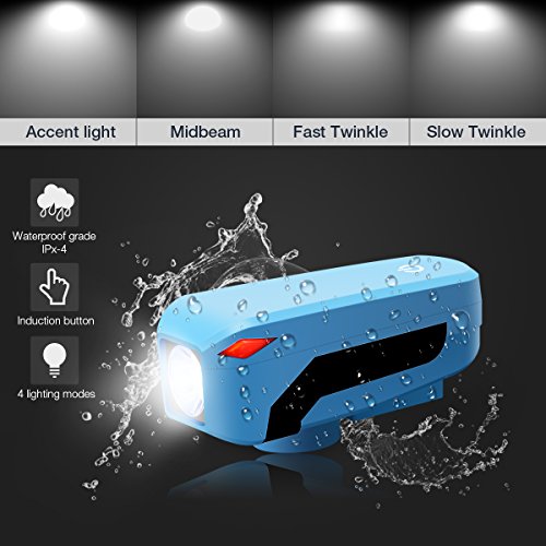 LED Fahrradbeleuchtung Set,SGODDE USB Wiederaufladbare Fahrradlicht LED Frontlicht und Rücklicht Für Radfahren,350lm , 3 Licht-Modi, Fahrradhorn(1 USB-Kabel ) Blau/Schwarz - 3