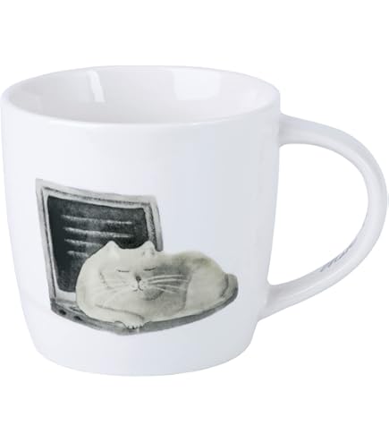 Maxwell & Williams DX1221 Tazza da caffè 400 ml – Serie Feline Friends – Porcellana bianca gatto appeso on in confezione regalo