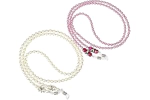 BEHAHAI 2PCS Beaded Glasses Chain, Reading Eye Glasses Spectacle Eyeglass Chains Glasses Necklace Pearl Glasses Chain Cord Anti Slip Sunglass Chain Eyeglasses Chain Holder for Women Girls White, Pink