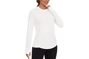 Gyabnw T-Shirt Sport à Manche Longue Tee Shirt Femme Fitness Col Rond Devant et Dos en Maille Légère et Respirante Séchage Rapide Adapté au Fitness,à la Course,au Pilates,Yoga et à d'autres Occasions