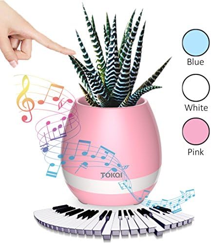 Music Plant Pot, Bluetooth Flower Pot Speaker, Colourful Night Light Pots, Birthday or Valentines Gift Garden Pot, Charge by USB (Plants Not Included)