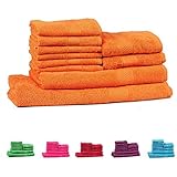 Trident 400 g/m², Juego de 10 toallas de algodón (baño, mano y cara), Naranja