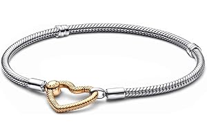 Pandora Moments Bransoletka o splocie wężykowym ze srebra próby 925 z pozłacanym 14-karatowym złotem zapięciem w kształcie serca