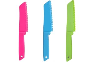 AOMiGT Couteau Enfant, Couteaux de Cuisine en Plastique, 3Pcs Couteau Cuisine Enfant, Couteaux à Légumes pour Enfants Fruit, Couteau en Plastique, pour Enfants Fruit, Pain, Gâteau, Couteau à Laitue