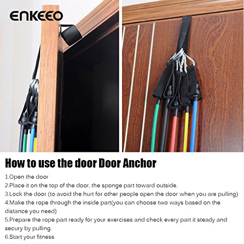 Enkeeo Resistance Exercise Brand Sets, 5 Übungsbänder , Bewegliche GYM Qualität Resistance Tubes mit 2 Ankle Straps, 2 Handheld Computer, 1 Tür Anker und 1 Tragetasche , Personal Hause und im Büro - 5