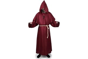 SINSEN Mönch Kostüm Robe,Priester Mönch Gewand Kostüm Halloween Cosplay Faschingskostüme Fancy Dress Mittelalterliche Robe Umhang Kostüme Für Erwachsene