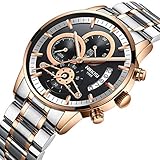 NIBOSI Herren Uhr Chronograph Quartz mit Edelstahl Armband