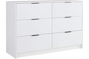 Home Source Bedroom Chest of Drawers Clothing Storage Cabinet, 6 Drawers, White