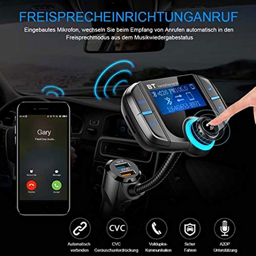 Preisvergleich Produktbild YSHtanj Bluetooth FM-Transmitter Auto Ladegerät Adapter Auto LCD Bluetooth MP3 Player FM Transmitter Freisprechanlage QC3.0 USB Ladegerät - Schwarz
