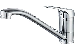BELZ Robinet de cuisine mitigeur, Robinet cuisine à rotation 360° & levier unique, avec cartouche en céramique & tuyau de 60cm, Messing Chrom Anti-Corrosion pour évier de cuisine, Chromée