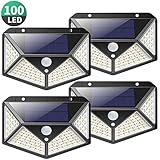 Kilponen Lampe Solaire Extérieur 100 led【4 Pack 2200mAH】éclairage Solaire Extérieur Détecteur de Mouvement, Spot Solaire Puissante sans Fil, Lumière Solaire avec 3 Modes d'éclairage pour Jardin, cour