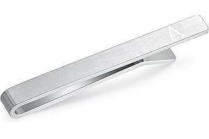 HONEY BEAR Clip Pasador de Corbata -Carta Inicial Alfabeto Talla Normal para Hombre Necktie, Boda Negocio Regalo,5.4cm,Cepillado Plata (A Engrosar con Caja 5.4cm)