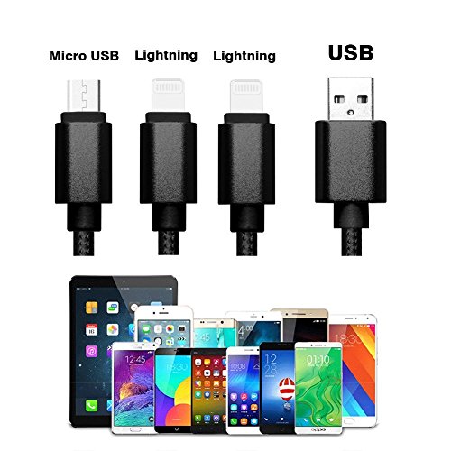 Fone-Case (Black) 3 in 1 Ladekabel Nylon geflochten Mehrere USB – Lead 1 Meter Länge mit Blitz Kabel / reversible Typ C / Micro USB – Anschluss für Sony Xperia XA (2017) - 4