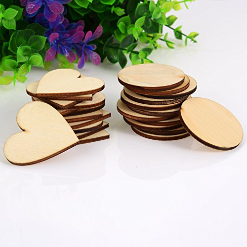 Satinior 120 Stücke Holz Kreise und Holzform Herz Verschönerungen Holzverzierungen mit Braunem Rand für Kunsthandwerk DIY Dekoration, 40 mm im Breit - 4