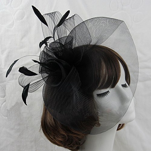 Goliton® Damen Weinlese Feder Blumen Braut Hochzeit Rouge Gesicht Schleier Kopfschmuck - Schwarz