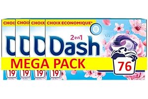 Dash 2in1 PODS, Lessive En Capsule, 19x4 Lavages, Fleurs de Cerisier et Eau de Rose, Avec l’adoucissant Lenor, Fabriquée En France
