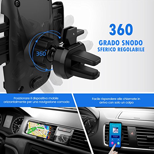 Mpow - Supporto universale da auto per cellulare, rotazione di 360Â gradi, regolabile in 3 livelli tramite morsetto, per cellulari come iPhone 7 / 7 Plus / 6S / 6S Plus / 6 / 6 Plus / SE / 5S, Samsung Galaxy S7Â / S6Â / J5Â / A5, Asus ZenFone 3, Huawei ecc.