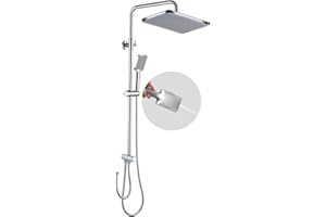 GAOZHI Colonna Doccia Senza Miscelatore Termostatico Asta Doccia con Doccetta e Soffione 30×20cm Miscelatore Doccia Soffione Doccia con Tubo, Saliscendi Doccia Regolabile in Altezza Inox 304 Cromato