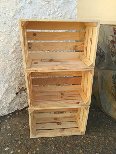 LOTE DE 3 CAJAS MADERA DE PINO NATURAL TIPO FRUTAS VINTAGE