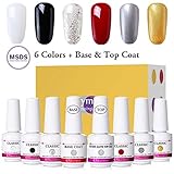 Skymore Vernis Gel Semi-Permanent, Vernis à Ongles Gel, 6 Couleurs + Top et Base Coat, UV LED Vernis à Ongles Gel Soak Off, Ensemble Couleurs de Vernis, Soak Off Gel Vernis à Ongles, Nail Design