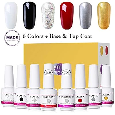 Skymore Vernis Gel Semi-Permanent, Vernis à Ongles Gel, 6 Couleurs + Top et Base Coat, UV LED Vernis à Ongles Gel Soak Off, Ensemble Couleurs de Vernis, Soak Off Gel Vernis à Ongles, Nail Design
