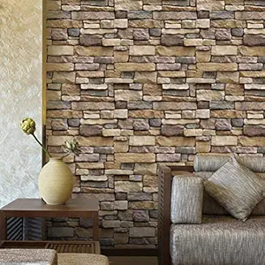 Verana Modern Brick Stone 3D Wall Poster, Wallpaper, Wall Sticker, PVC Self Adhesive for Bedrooms, Living Room, Kids Room Home Decor Stickers (200 x 60 cm)