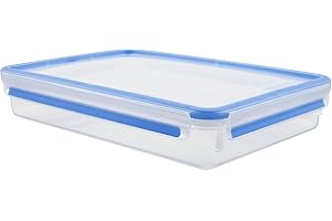 Emsa Clip & Close Conservador Hermético de Plástico Rectangular, Transparente y Azul, 2.6 L (32.7 x 22.7 x 6 cm)