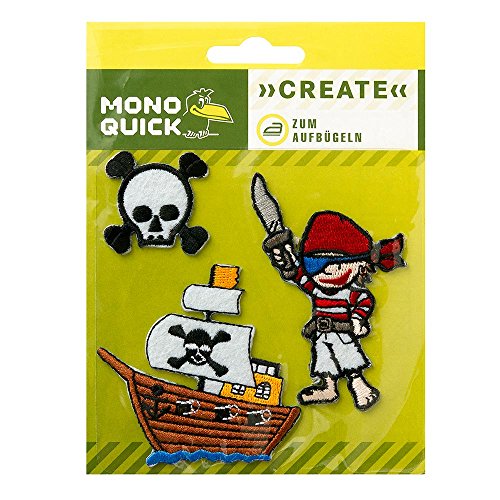 Mono-Quick 309 Aufbügelbilder Piraten, 8-er teilig, Piratenmotive, Polyester, Stickerei, 3.0 x 3.5 cm bis 7.0 x 10.0 cm - 8