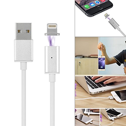 RedBad® „Fast Charging“ Magnetisches USB Ladekabel Datenkabel mit 1x Lightning Adapter für iOS Handys & Tablets wie: iPhone 5, 5c, 5s, 5se iPhone 6s, 6s Plus, iPhone 6, 6 Plus, iPod Touch 6, iPhone 7, 7 Plus, iPod Touch 5, iPod Nano 7, iPad 4 (with Retina), iPad 5, iPad Air, iPad Air 2, iPad Mini, iPad Mini 2, 3, Ipad Mini 4, Ipad Pro - 4