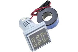 Reland Sun Probador de voltaje digital LED Detector de corriente Cuadrado 22mm Panel de pantalla dual Voltímetro Amperímetro AC 0-100A 60-500V Indicador de medidor (blanco)