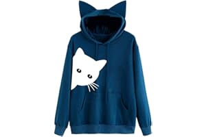 Susenstone Sweat A Capuche Femme Chat Pull Hiver Mode Vetement Pas Cher Manteau Grande Taille Automne Chemisier Tops Printemps Casual Sport Sweatshirt Fille