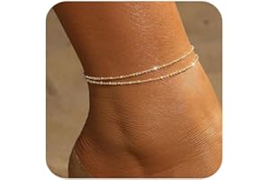 Irikdescia Bracelet de cheville multicouche, en or 14 carats, pour femmes, idéal comme cadeau