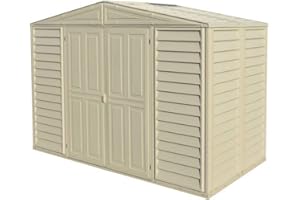 Duramax WoodBridge5 10 x 5 (5.12 m²) Abri de jardin en plastique avec kit de fondation en métal, structure de toit en métal robuste, abri en vinyle sans entretien - Ivoire