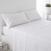 Kimbatex Textil Hogar Tienda Set of White Bed Sheets, 50% Cotton, 50% Polyester, 144 Threads, Fitted Sheet 30 cm, 3 Pieces (B